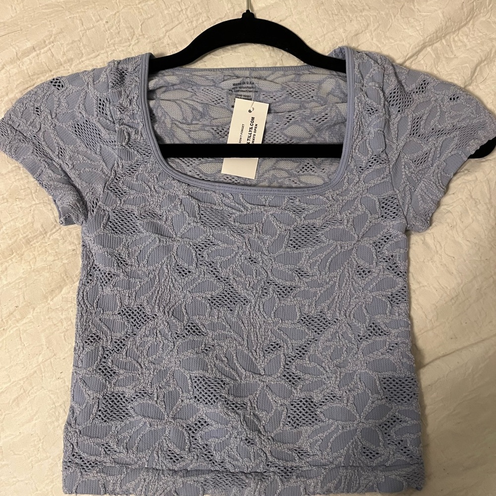Tilly's Short Sleeve Lace Top - Soft Blue
